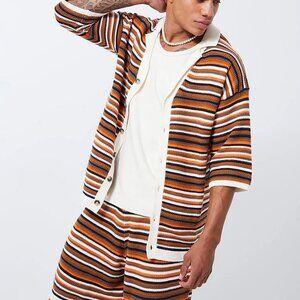 boohooMan Open Stitch Mini stripe Knitted Shirt